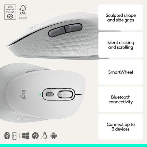 Logitech Signature Comfort M840 L Ratón Inalámbrico Bluetooth 5.2 4000 dpi Off-White