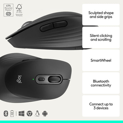 Logitech Signature Comfort M840 L Ratón Inalámbrico Bluetooth 5.2 LE 4000 dpi