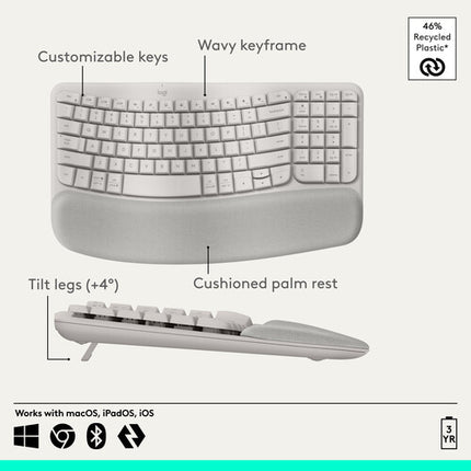 Logitech Wave Keys Teclado Ergonómico Inalámbrico 2.4 GHz Bluetooth Arena