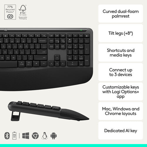 Logitech Signature Comfort Plus MK880 Teclado inalámbrico Bluetooth 5.2 y ratón 4000 dpi Negro