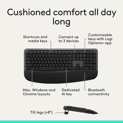 Logitech Signature Comfort Plus MK880 Teclado inalámbrico Bluetooth 5.2 y ratón 4000 dpi Negro