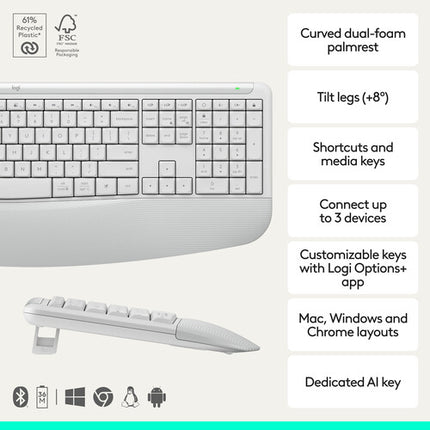 Logitech Signature Comfort Plus MK880 Teclado y Ratón Inalámbricos Bluetooth 5.2 4000 dpi