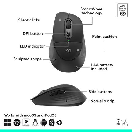 Logitech Signature Comfort Plus MK880 Teclado y Ratón Inalámbrico Bluetooth 5.2 Alcance 10m Graphite