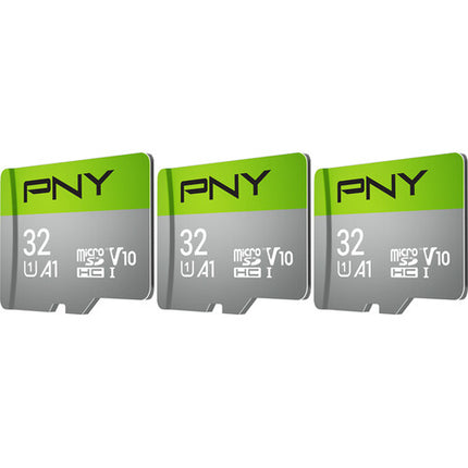PNY 32GB microSDHC UHS-I Tarjeta de Memoria con Adaptador SD 3-Pack