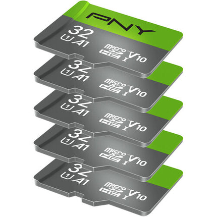 PNY 32GB microSDHC UHS-I Tarjeta de Memoria Clase 10 con Adaptador SD 5-Pack