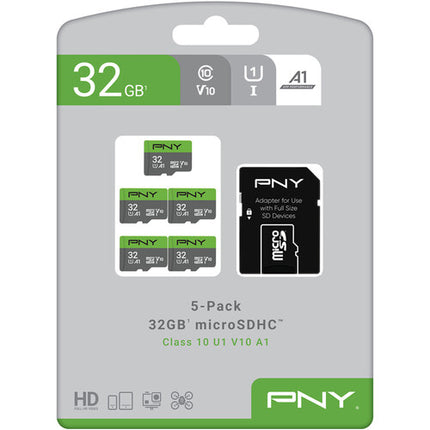 PNY 32GB microSDHC UHS-I Tarjeta de Memoria Clase 10 con Adaptador SD 5-Pack