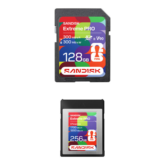 SanDisk 128GB Extreme PRO SDXC UHS-II 300MB s y 256GB CFexpress Type B 1700MB s FIFA World Cup 2026