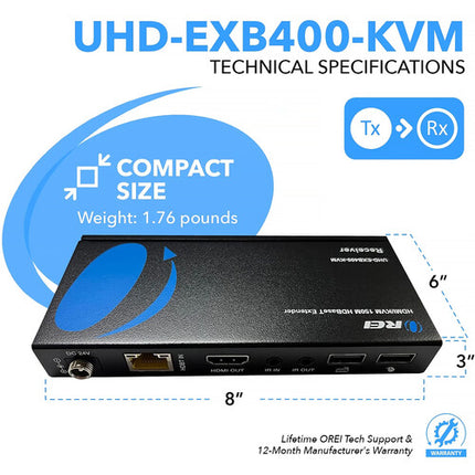 OREI 4K HDBaseT Extensor HDMI USB 1.1 18 Gb/s Transmisión 394 pies