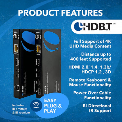 OREI 4K HDBaseT Extensor HDMI USB 1.1 18 Gb/s Transmisión 394 pies