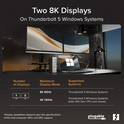 Plugable Thunderbolt 5 Docking Station Estación de Acoplamiento 140W Dual 8K Cable 80 Gb/s