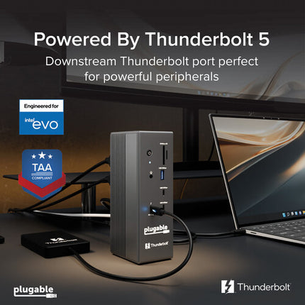 Plugable Thunderbolt 5 Docking Station Estación de Acoplamiento 140W Dual 8K Cable 80 Gb/s