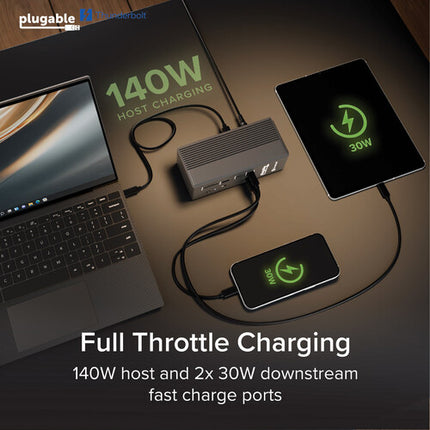 Plugable Thunderbolt 5 Docking Station Estación de Acoplamiento 140W Dual 8K Cable 80 Gb/s