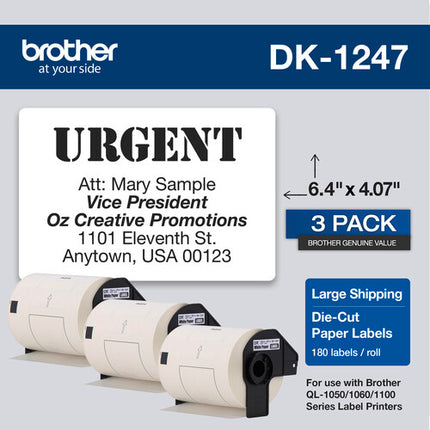Brother DK1247 Etiquetas de papel grandes para envío 180 etiquetas 4.07 x 6.4 pulgadas 3 paquetes