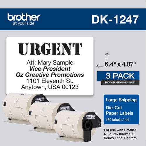 Brother DK1247 Etiquetas de papel grandes para envío 180 etiquetas 4.07 x 6.4 pulgadas 3 paquetes