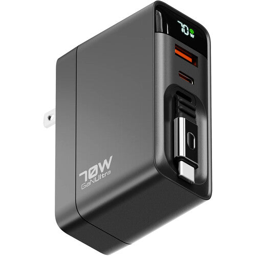 Cargador USB ReelCharge 3 en 1 70W Pantalla LED Retráctil 31" Negro