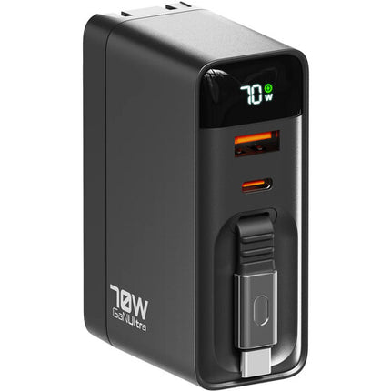 Cargador USB ReelCharge 3 en 1 70W Pantalla LED Retráctil 31" Negro