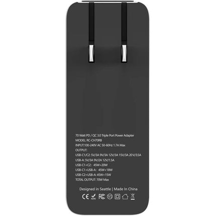 Cargador USB ReelCharge 3 en 1 70W Pantalla LED Retráctil 31" Negro