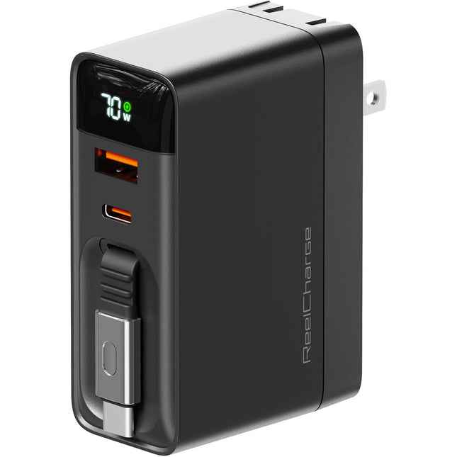 Cargador USB ReelCharge 3 en 1 70W Pantalla LED Retráctil 31" Negro