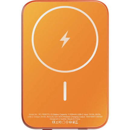 ReelCharge Power Bank 5000mAh Cristal Templado Carga Inalámbrica 15W Naranja