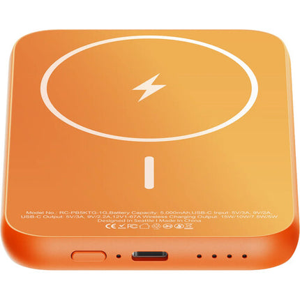ReelCharge Power Bank 5000mAh Cristal Templado Carga Inalámbrica 15W Naranja