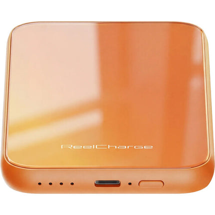 ReelCharge Power Bank 5000mAh Cristal Templado Carga Inalámbrica 15W Naranja