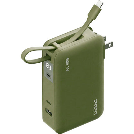 ReelCharge Flex Power Bank USB-C 10000mAh 65W con enchufe plegable verde