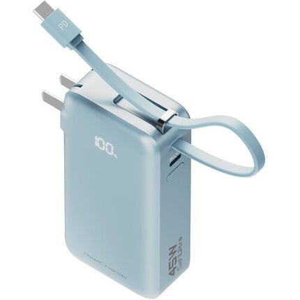 ReelCharge Flex Power Bank USB-C 10000mAh 45W con Enchufe Plegable Azul