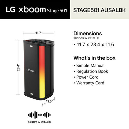 LG xboom Stage 501 Altavoz Inalámbrico Fiesta 25 Horas Batería y Luces LED
