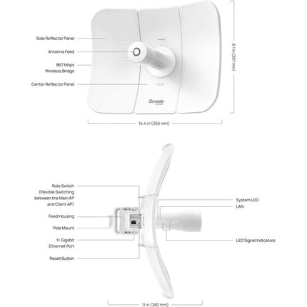 TP-Link Beam Bridge 5 UR Kit Puente Inalámbrico 867 Mb/s 15 km IP65
