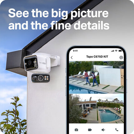TP-Link Tapo C675D Cámara de Seguridad Solar Exterior Doble Lente UHD 4K Vista Panorámica y Zoom Kit Completo