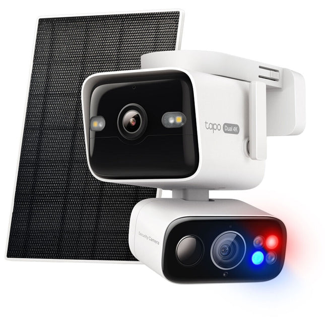 TP-Link Tapo C675D Cámara de Seguridad Solar Exterior Doble Lente UHD 4K Vista Panorámica y Zoom Kit Completo