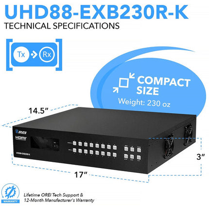 OREI 8x8 HDMI Matrix Extensor 4K UHD 60Hz 230 pies con IR PoC