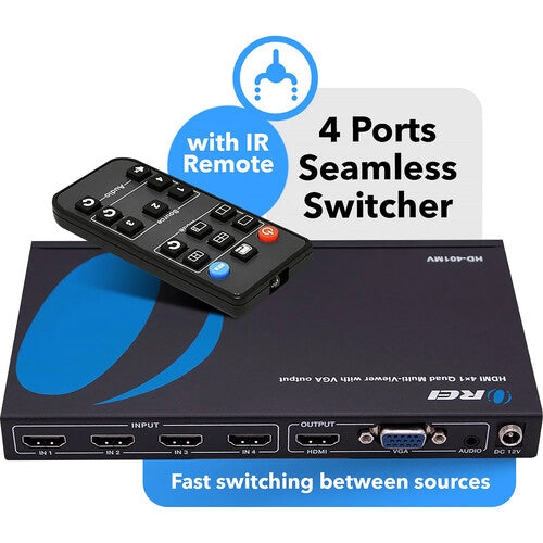 OREI Switch HDMI y VGA 4x2 UHD 4K30 Multiviewer Audio Extractor