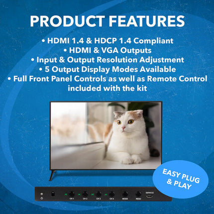 OREI Switch HDMI y VGA 4x2 UHD 4K30 Multiviewer Audio Extractor