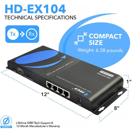 OREI 1x4 HDMI Extensor Splitter 1080p60 Hasta 120m 4 Receptores