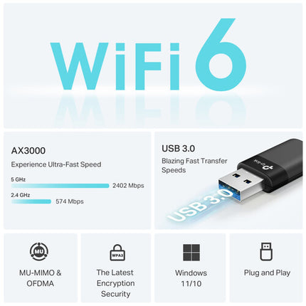 TP-Link Archer TX50U AX3000 Adaptador USB Wi-Fi 6 Dual Banda 2976 Mb/s