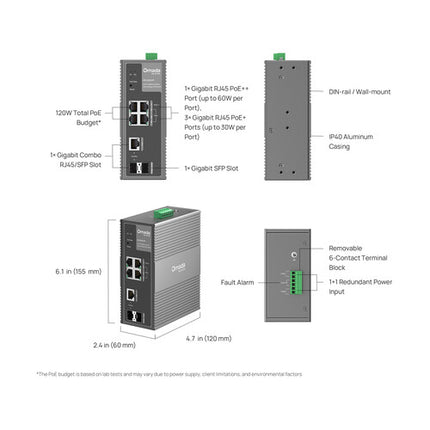 TP-Link Omada IES206GPP Switch Industrial Gestionado 6 Puertos PoE++ 120W 12Gbps