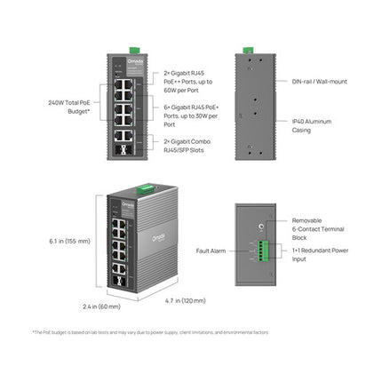 TP-Link Omada IES210GPP Switch Industrial Gestionado 10 Puertos Gigabit PoE++ 240W