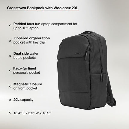 Incase Crosstown Mochila Negra 20L Woolenex Resistente Agua 16" Laptop
