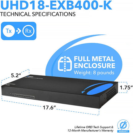 OREI Kit extensor divisor HDMI 1x8 4K 60Hz hasta 394 pies con soporte IR