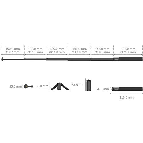 SmallRig Selfie Stick para DJI Osmo Action 6 y Nano con Mini Trípode y Adaptador Magnético telescópico 20 a 94 cm