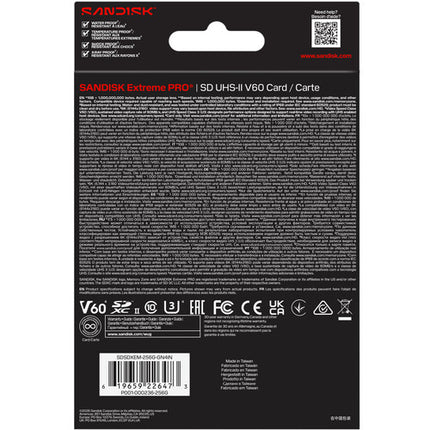 SanDisk 256GB Extreme PRO UHS-II Tarjeta de Memoria SDXC 300 MB/s Lectura 250 MB/s Escritura