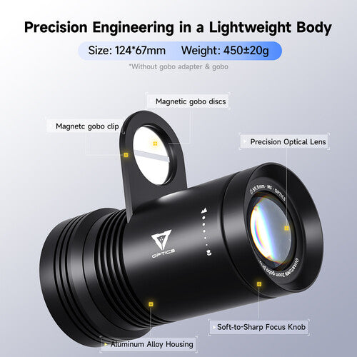 PHOTOOLEX Quantum Zoom Proyector Gobo con 20 Gobos Magnéticos y Foco Ajustable