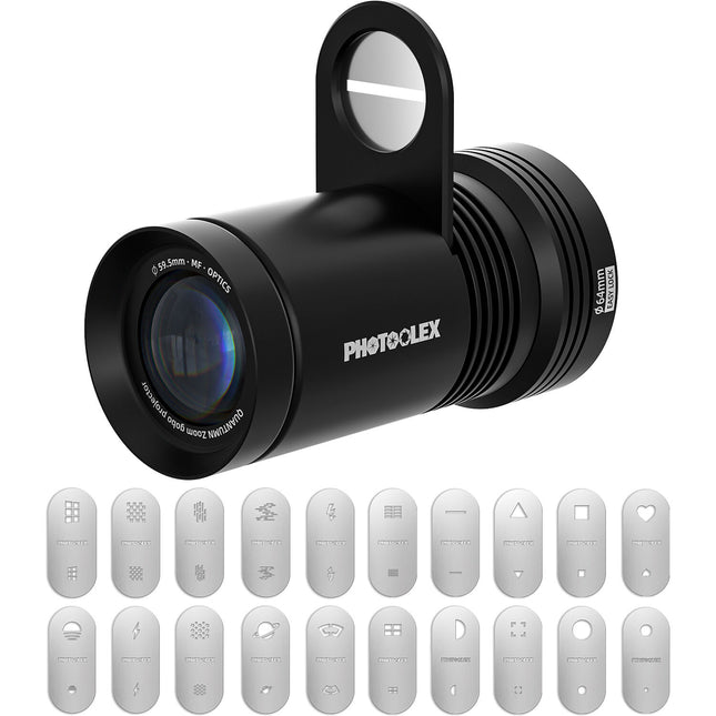 PHOTOOLEX Quantum Zoom Proyector Gobo con 20 Gobos Magnéticos y Foco Ajustable