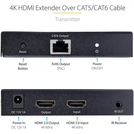 StarTech UHD 4K60 Extensor HDMI sobre Cat 5e/6 hasta 230 pies con kit de montaje
