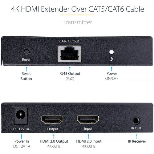 StarTech UHD 4K60 Extensor HDMI sobre Cat 5e/6 hasta 230 pies con kit de montaje