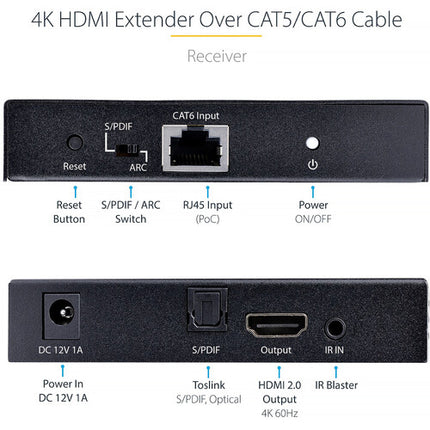 StarTech UHD 4K60 Extensor HDMI sobre Cat 5e/6 hasta 230 pies con kit de montaje