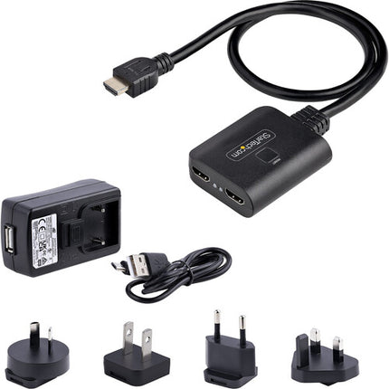StarTech 1x2 HDMI Splitter UHD 4K60 con Cable Integrado 20 Pulgadas Micro USB