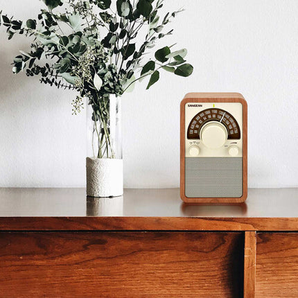 Sangean WR-15 Radio de Mesa AM/FM Madera Caoba 6.5W Altavoz 3 Pulgadas Auxiliar