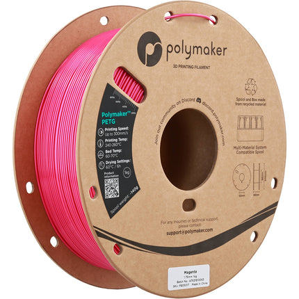 Polymaker PolyLite PETG Filamento 1.75mm 1kg Magenta Velocidad 300mms
